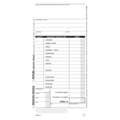 Blocco ricevute fiscali parrucchiere Flex 50 fg. 2 copie 20 pz 10x21,5