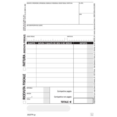 Blocco ricevute fiscali generiche Flex 50 fg. 2 copie 20 pz. 10x16,8