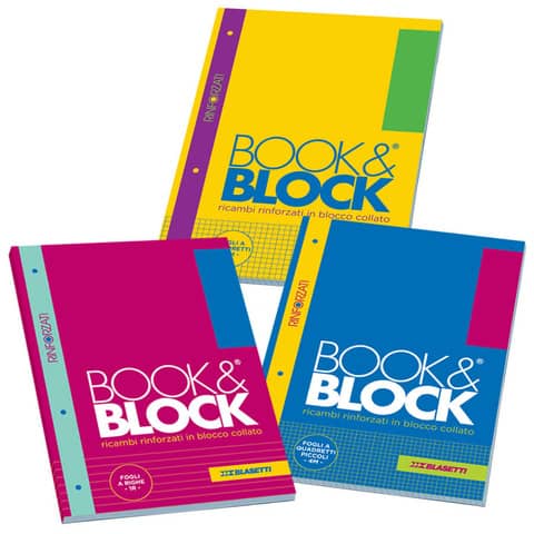 Blocco 40 ff A4 collato lato lungo - forati e rinforzati - 80 gr/mq Blasetti Blocco Book & Block  quadretto 5M - 5720