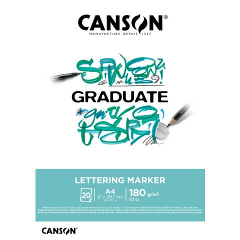 Blocco GRADUATE Lettering Marker A4 20 fogli 180 g/m² Canson bianco C31250P026