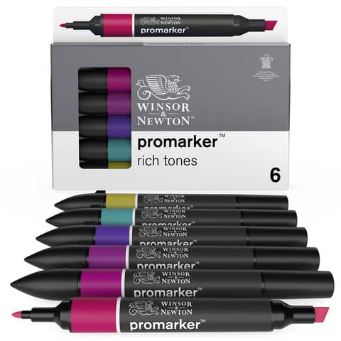 Set 6 pennarelli Promarker doppia punta fine-larga Winsor&Newton - assortiti colori forti - 0290111