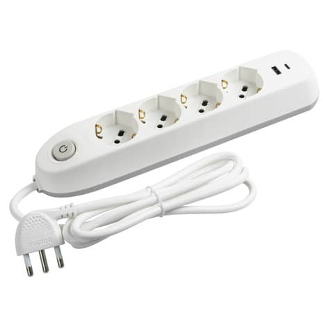 Ciabatta elettrica multipresa con 4 prese universali p40 schuko e 2 prese USB BTicino bianco - 3684DBU