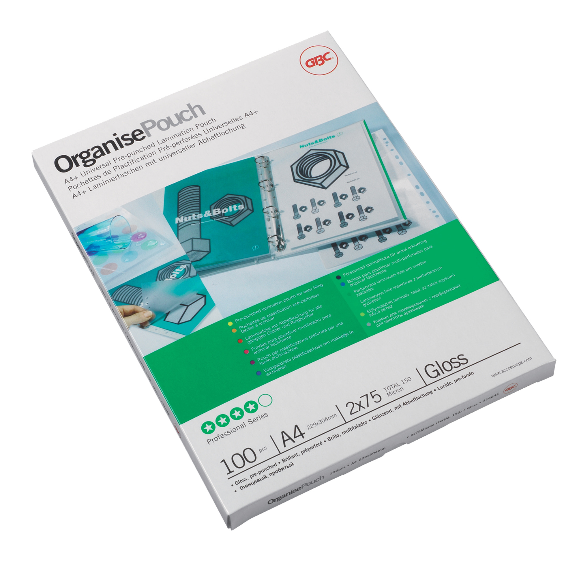 Pouches plastificanti a4 216x303mm 2x75 micron gbc 100 pezzi 50033816028659