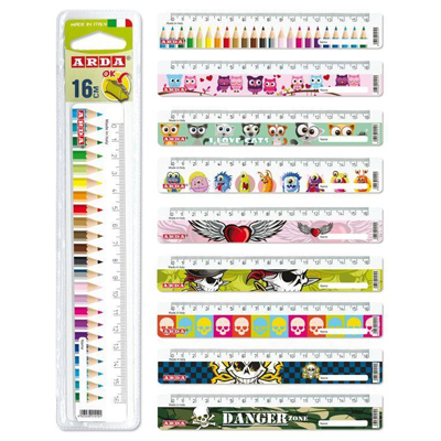 Bl. 1 righello in plastica fantasy Arda decorato cm. 16