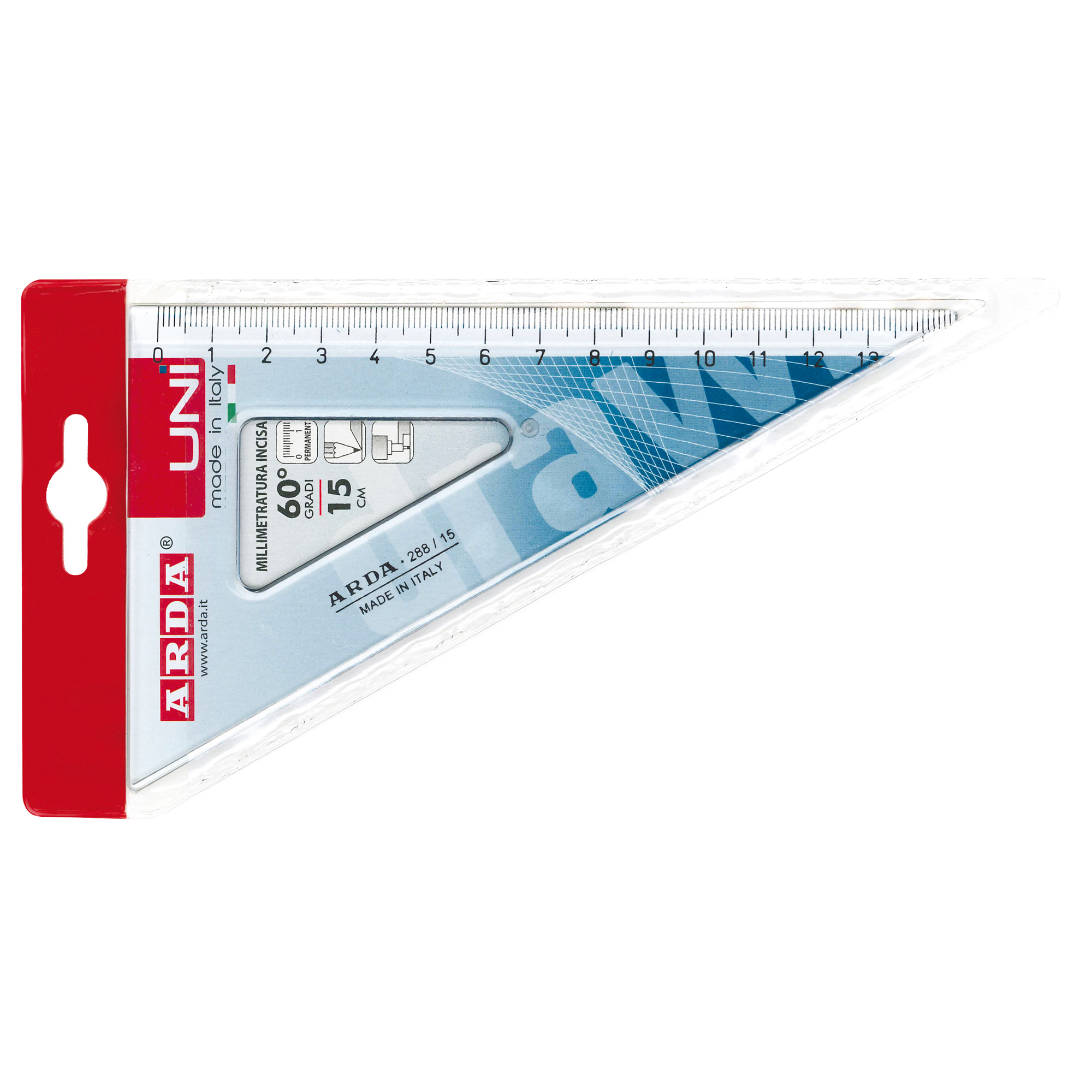 Squadra uni arda 15cm 60gradi in plastica termoresistente trasparente. 8003438488152