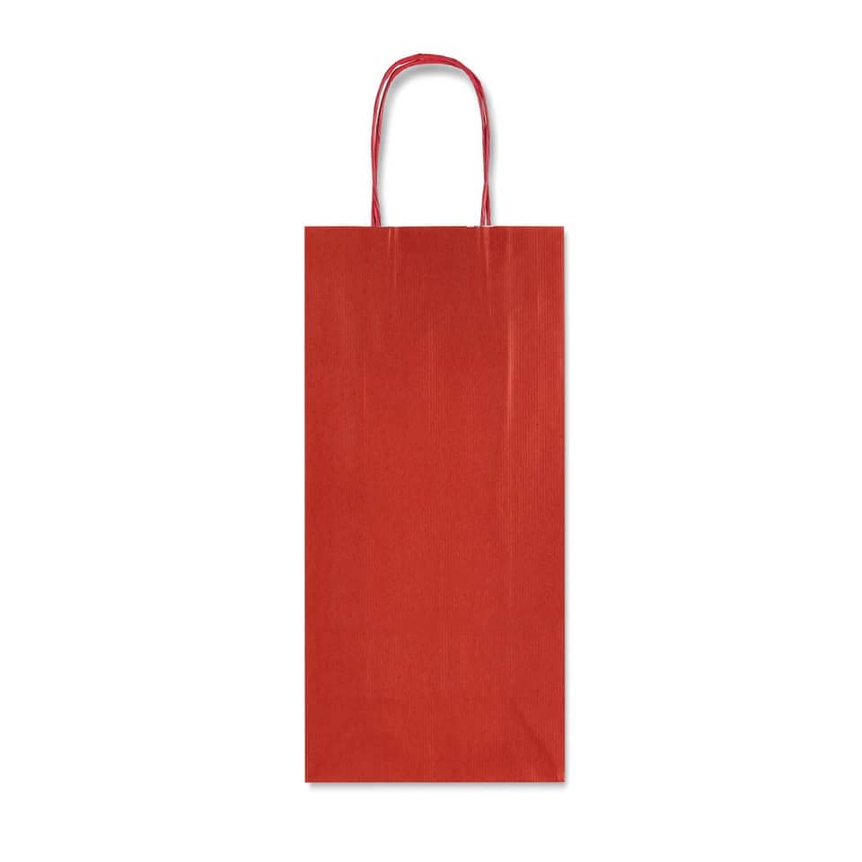 Shopper tinta unita su kraft avana cm.14x8,5x39 rosso per bottiglia
