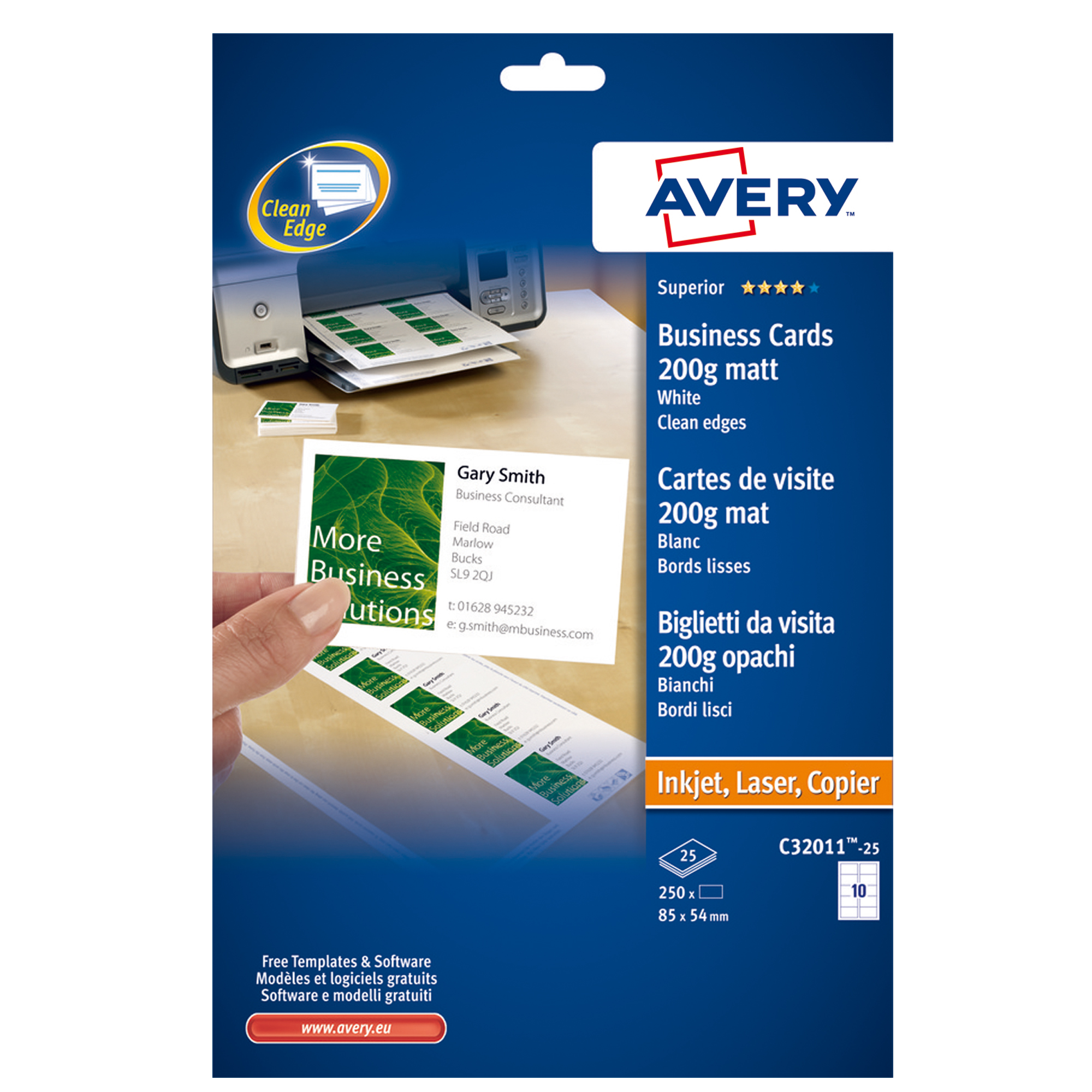 Biglietti da visita avery 85x54 mm carta 200 gr bianca opaca laser 4004182246757