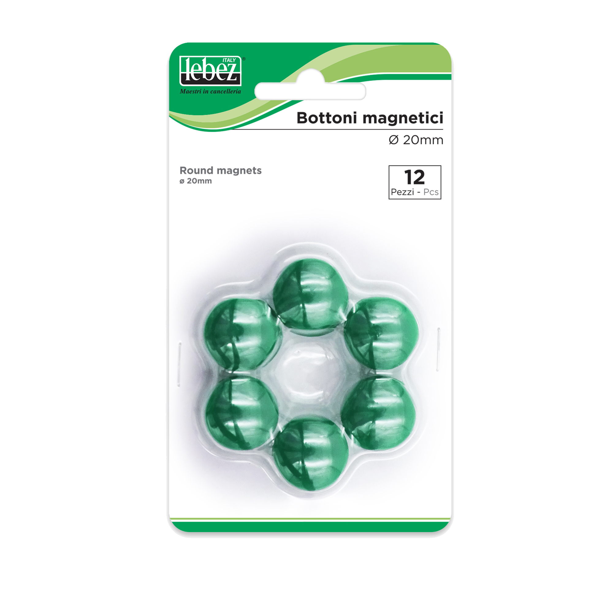 Bottoni magnetici - verde - diametro 20 mm - Lebez - blister 12 pezzi