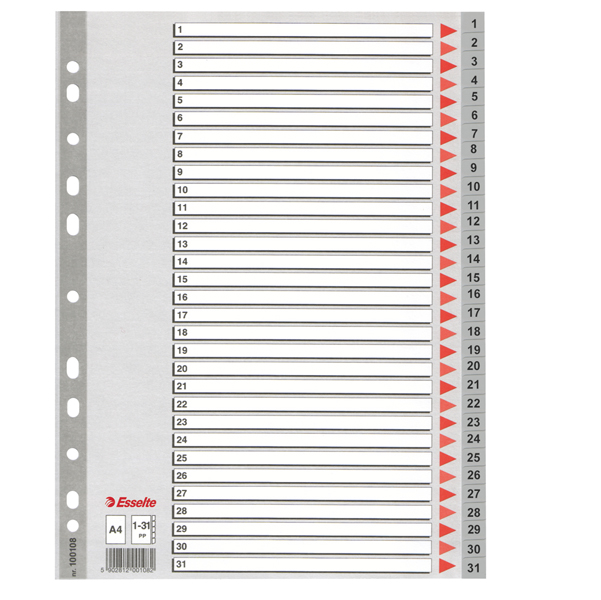 Separatore numerico a4 grigio esselte con indice prestampato. 5902812220247