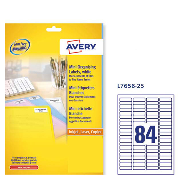 Etichette adesive L7656 - bianche - A4 - 46 x 11,1mm (84et/fg) - inkjet/laser - Avery - conf. 25fg