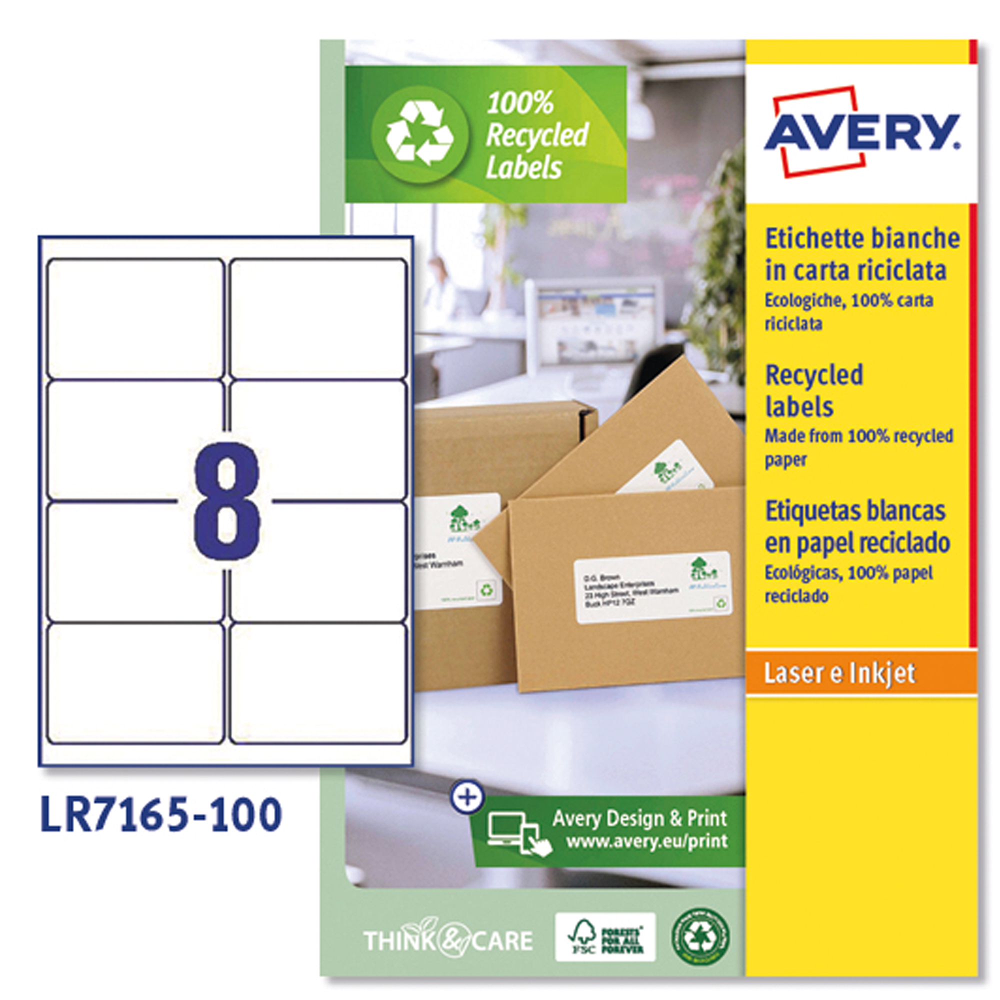 Etichette per buste e pacchi in carta riciclata - bianca - 99,1x67,7mm - 100 fogli - Avery