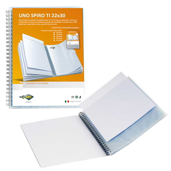 Portalistini personalizzabili con spirale a4 22x30 cm 10 buste blu 8004972919928