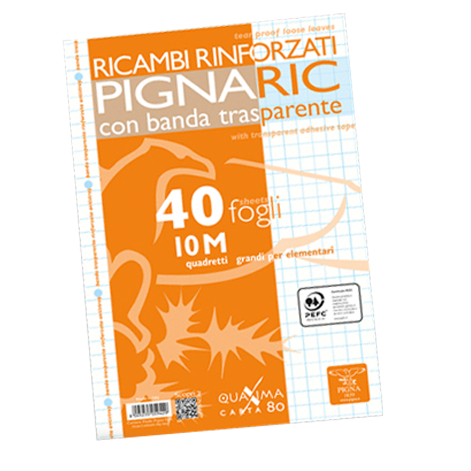 Ricambi forati rinforzati Pignaric - A4 - quadretto 10mm - 40 fogli - 80gr - Pigna