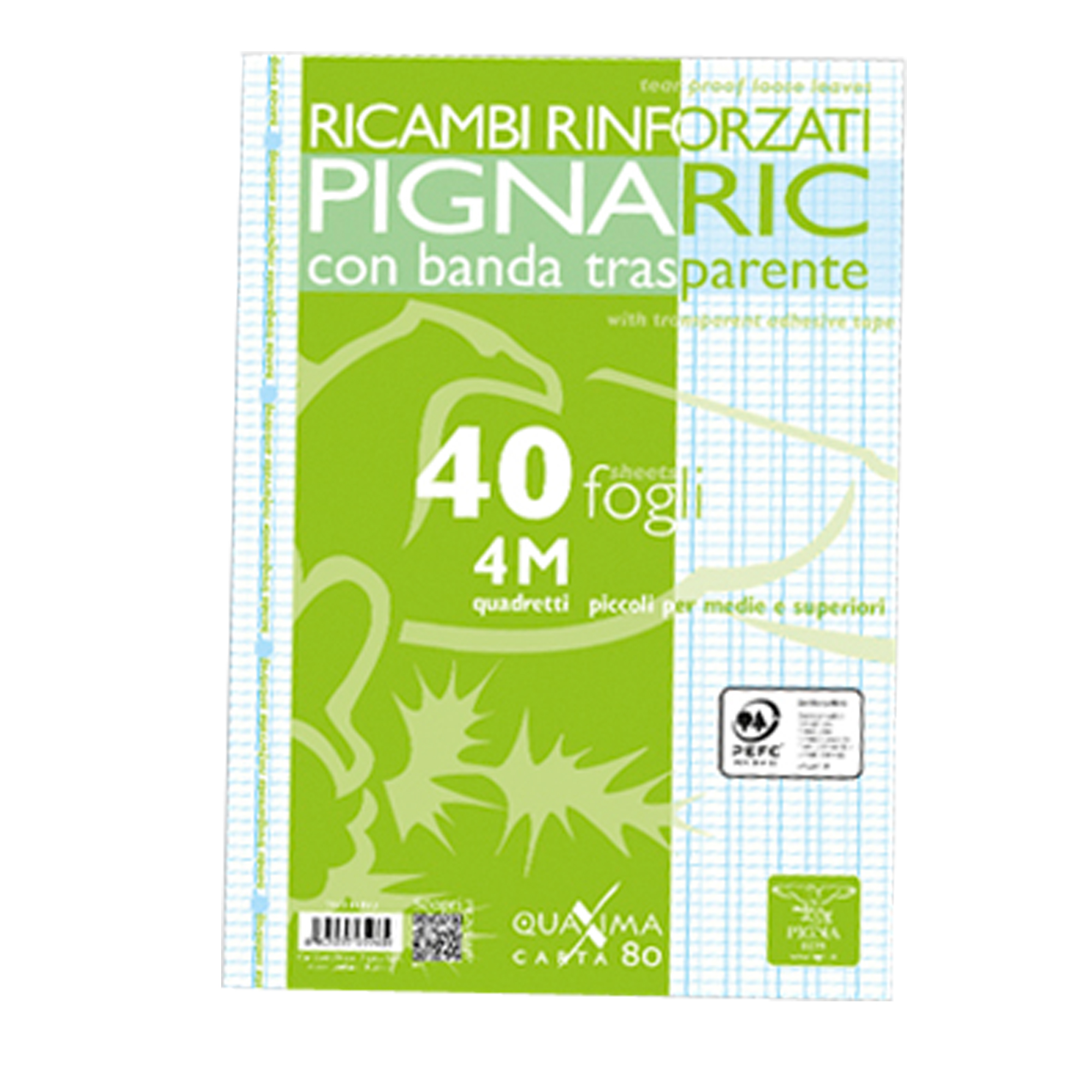 Ricambi forati rinforzati Pignaric - A4 - quadretto 4mm - 40 fogli - 80gr - Pigna