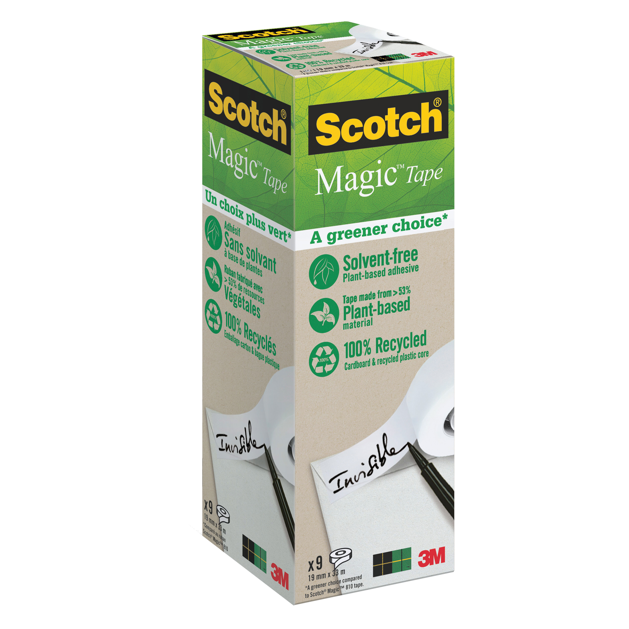 Nastro adesivo Scotch  Magic 900 - invisibile - ecologico - 19 mm x 33 mt - trasparente - Scotch  - Value Pack 9 rotoli