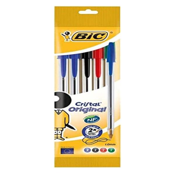 Blister di penne Bic Cristal in diversi colori, con 5 penne per uso medio, brand BIC. 0070330100763 | initpc.it