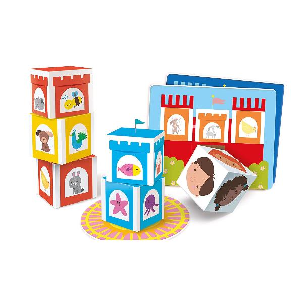 Set di costruzione in legno per bambini con forma di torre, ideale per lo sviluppo motorio e cognitivo. Prodotto Montessori Baby La Torre dei Cubi della marca Clementoni. 8005125164110 | initpc.it
