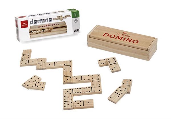 Domino in legno con scatola, giocattolo per bambini, materiale di alta qualità e sicuro, ideale per sviluppare abilità cognitive e motorie, marca Dal Negro. 8001097538171 | initpc.it