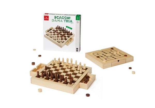 Scacchi da tavolo in legno di alta qualità con case e pedine in plastica, set per 2 giocatori, marca Dal Negro. 8001097534906 | initpc.it