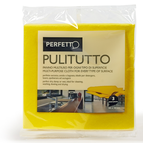 Panno pulitutto perfetto, misura 40x38 cm, colore giallo, confezione da 3 pezzi, marca Perfetto 8000957026407 | initpc.it