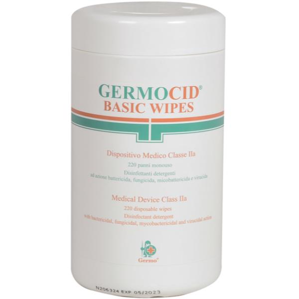 Disinfezione per mani e superfici con asciugamani di panno inamidato alcolici, prodotto GIMA Germocid Basic Wipes Alcool 60, 60 asciugamani alcolici da un uso immediato. 8009110030336 | initpc.it