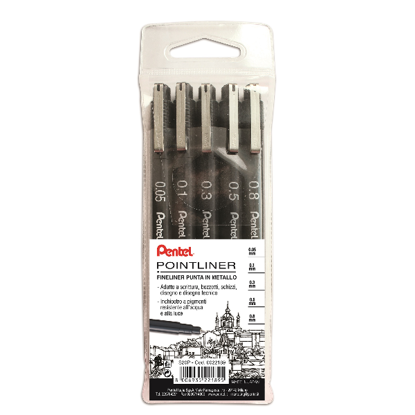 Pointliner nero con punte assortite del marchio Pentel, modello CF5. 8006935221895 | initpc.it