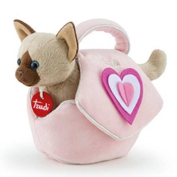 Immagine di una borsetta per gatto, colore rosa con motivi cuori, misura XS, marchio Trudi. 8006529297169 | initpc.it