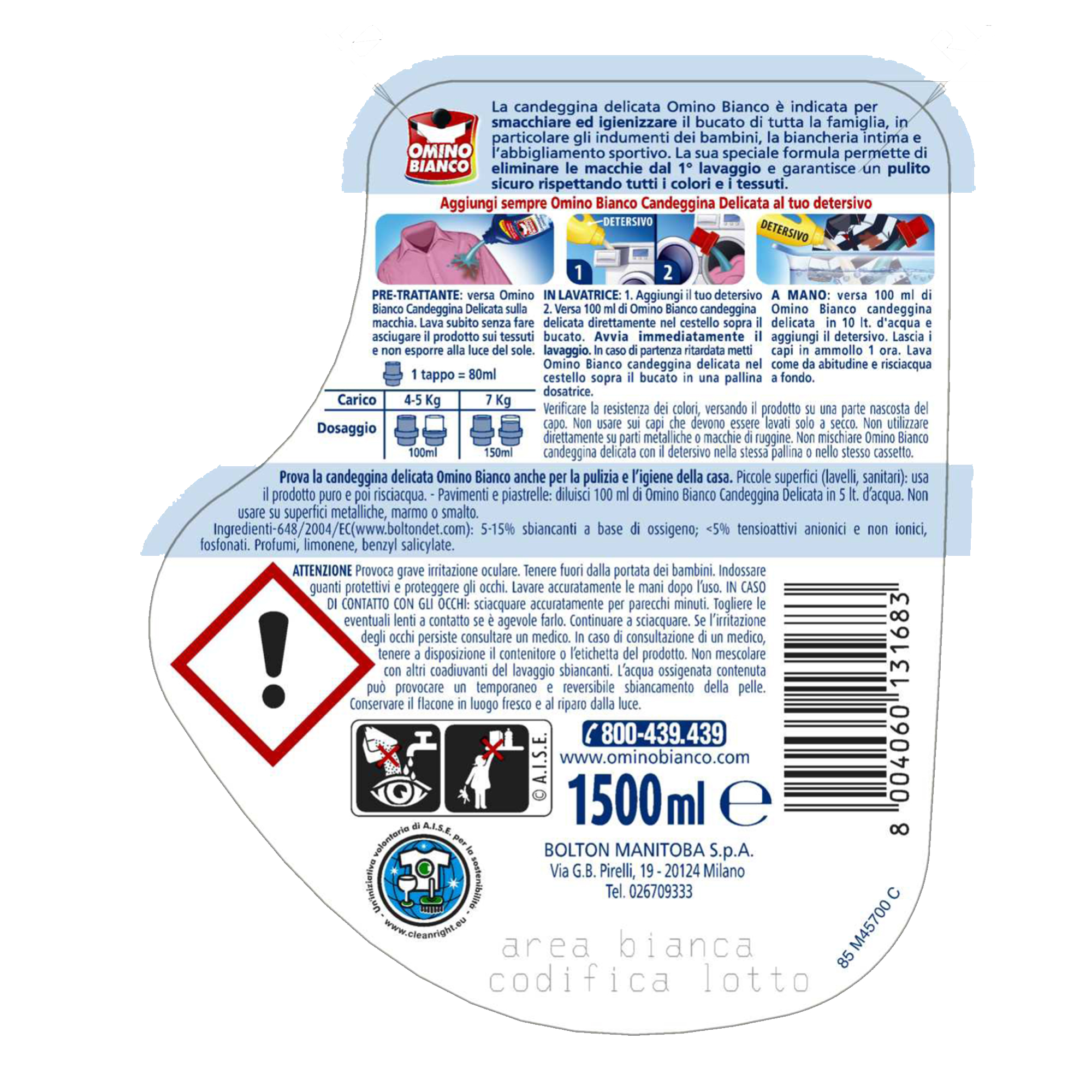 Candeggina delicata omino bianco da 2 litri per tessuti colorati 8003650019783