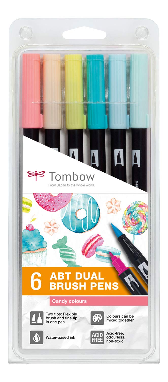 Penne a sfera tombow dual brush colori candy, set di 6 pezzi 4003198104808
