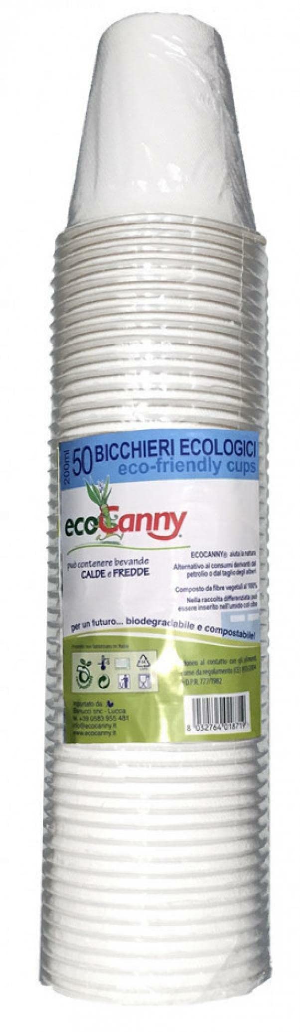 Bicchieri in fibre vegetali ecoCanny bio-compostabili bianco 200 cc conf. 50 pz - ECO‐C200CA