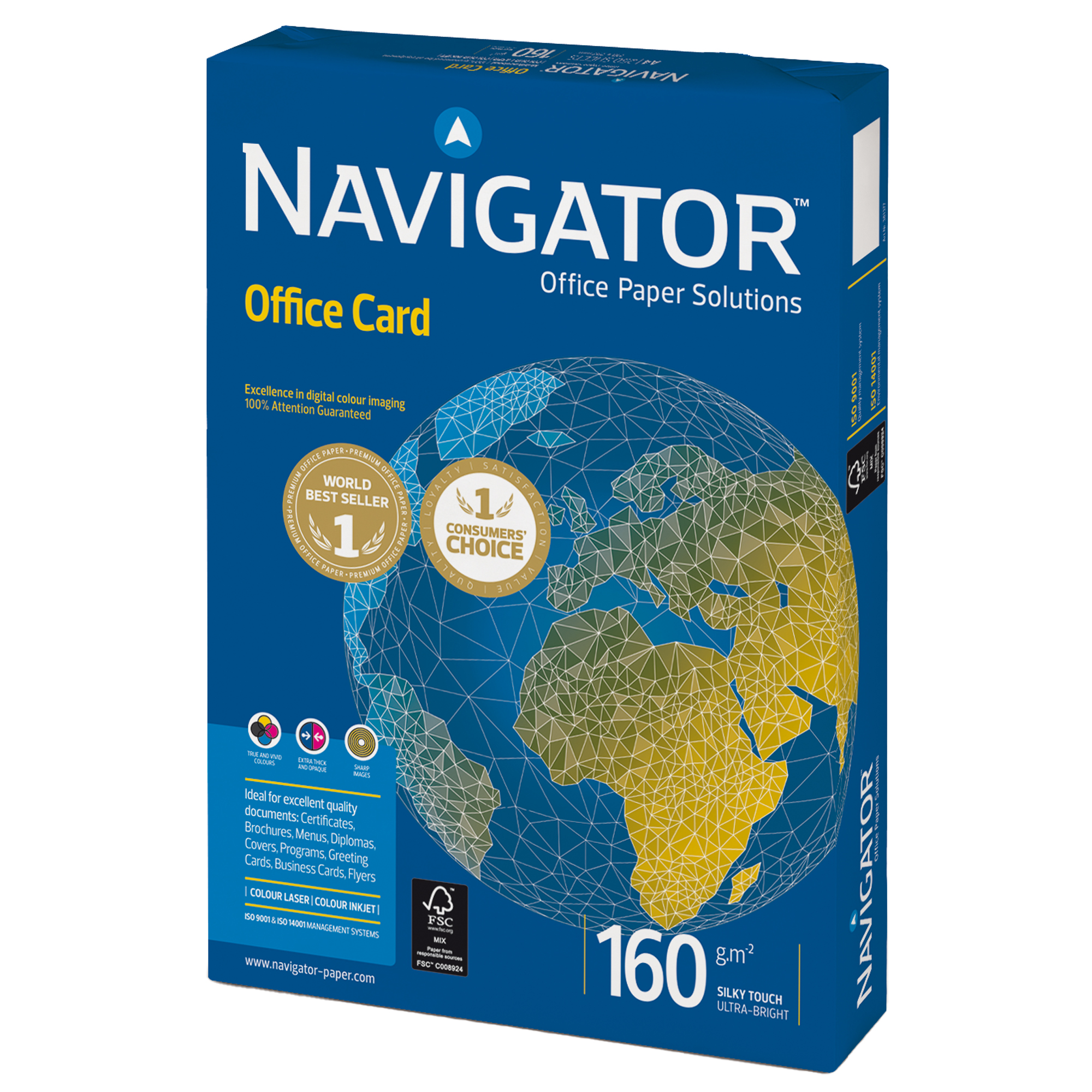 Carta Office Card 160 - A4 - 160 gr - bianco - Navigator - conf. 250 fogli