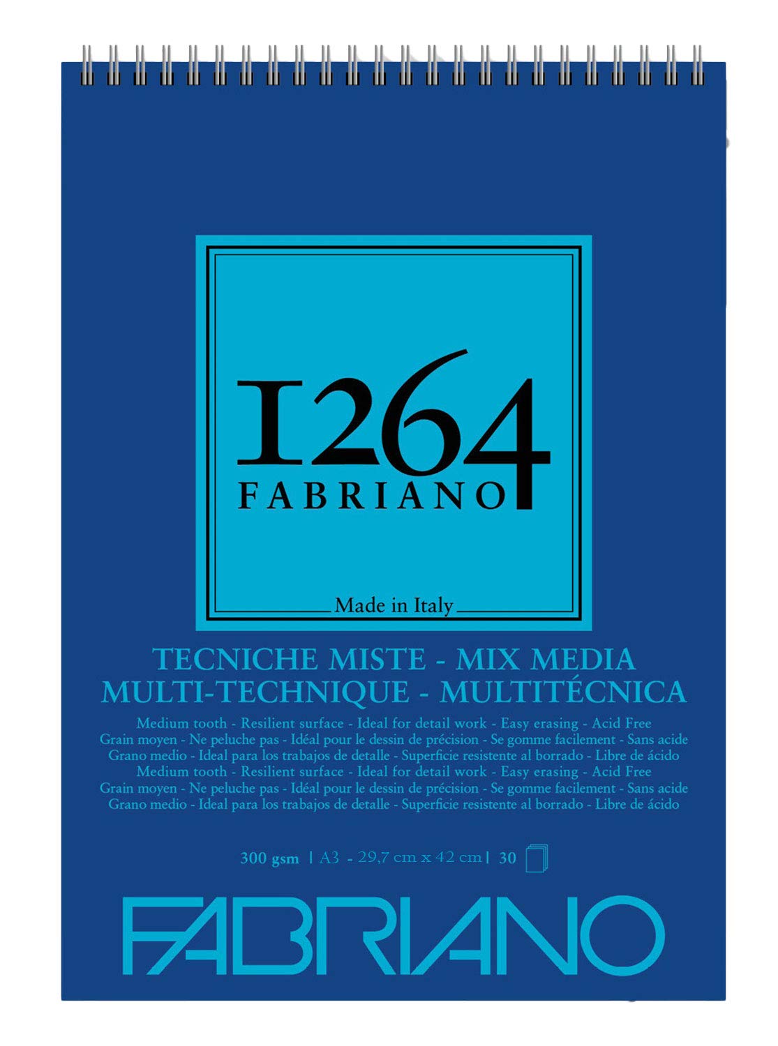 Blocco Fabriano 1264 tecniche miste A3 gr.300 fg.30 spirale lato corto