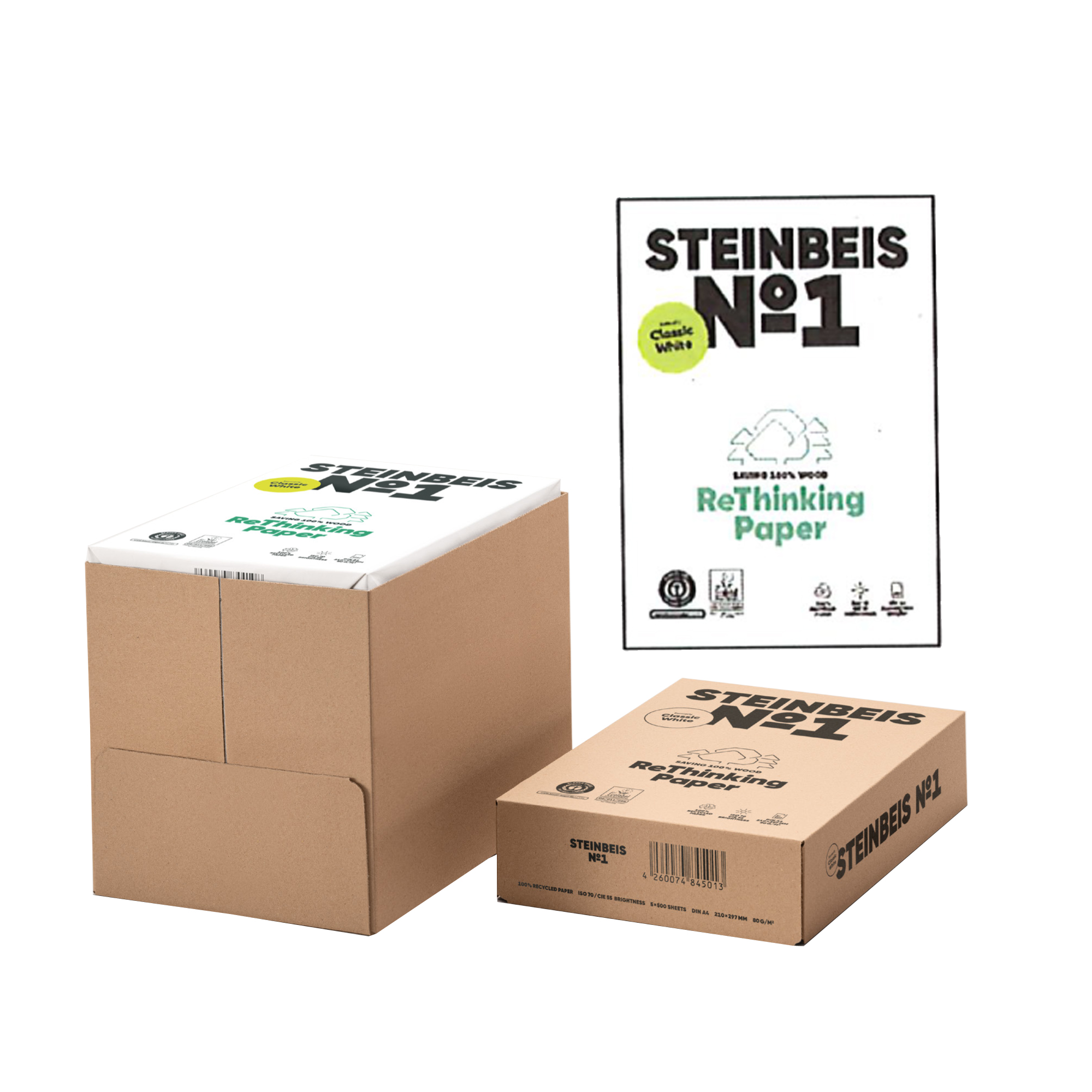Carta riciclata al 100 senza legno - A4 - 80 gr - bianco - Steinbeis - conf. 500 fogli
