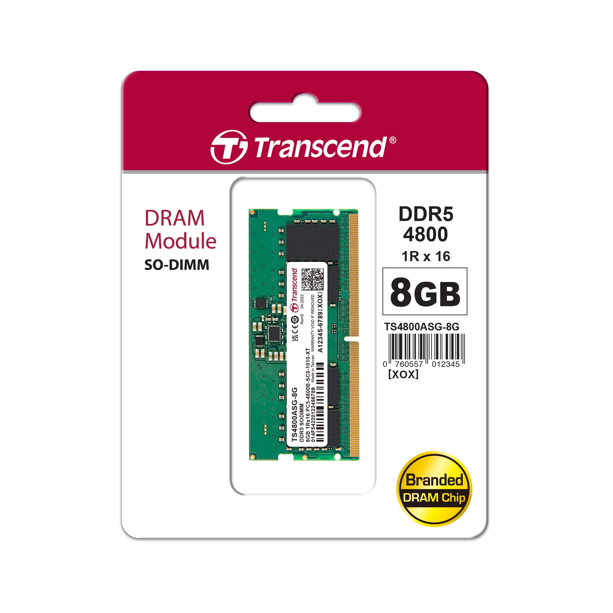8GB DDR5 4800 SODIMM 1RX16 1GX16