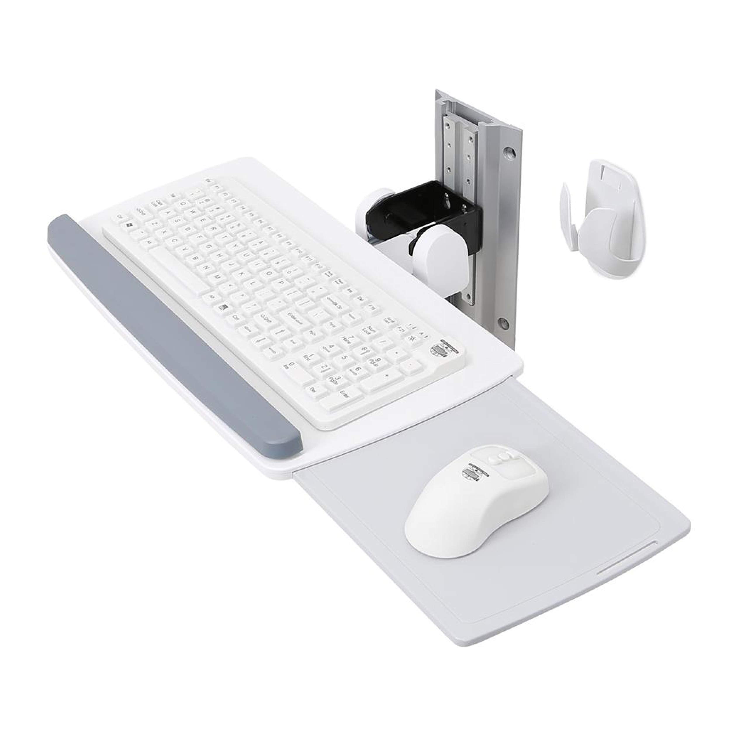 Questa immagine mostra il NeoFlex Keyboard Wall Mount, un dispositivo di supporto per tastiere realizzato dalla marca Ergotron. Il prodotto consente l'installazione della tastiera sul muro, migliorando la flessibilità e l'ergonomia del lavoro. L'immagine potrebbe essere utilizzata per illustrare funzionalità e design del NeoFlex Keyboard Wall Mount. 0698833042962 | initpc.it
