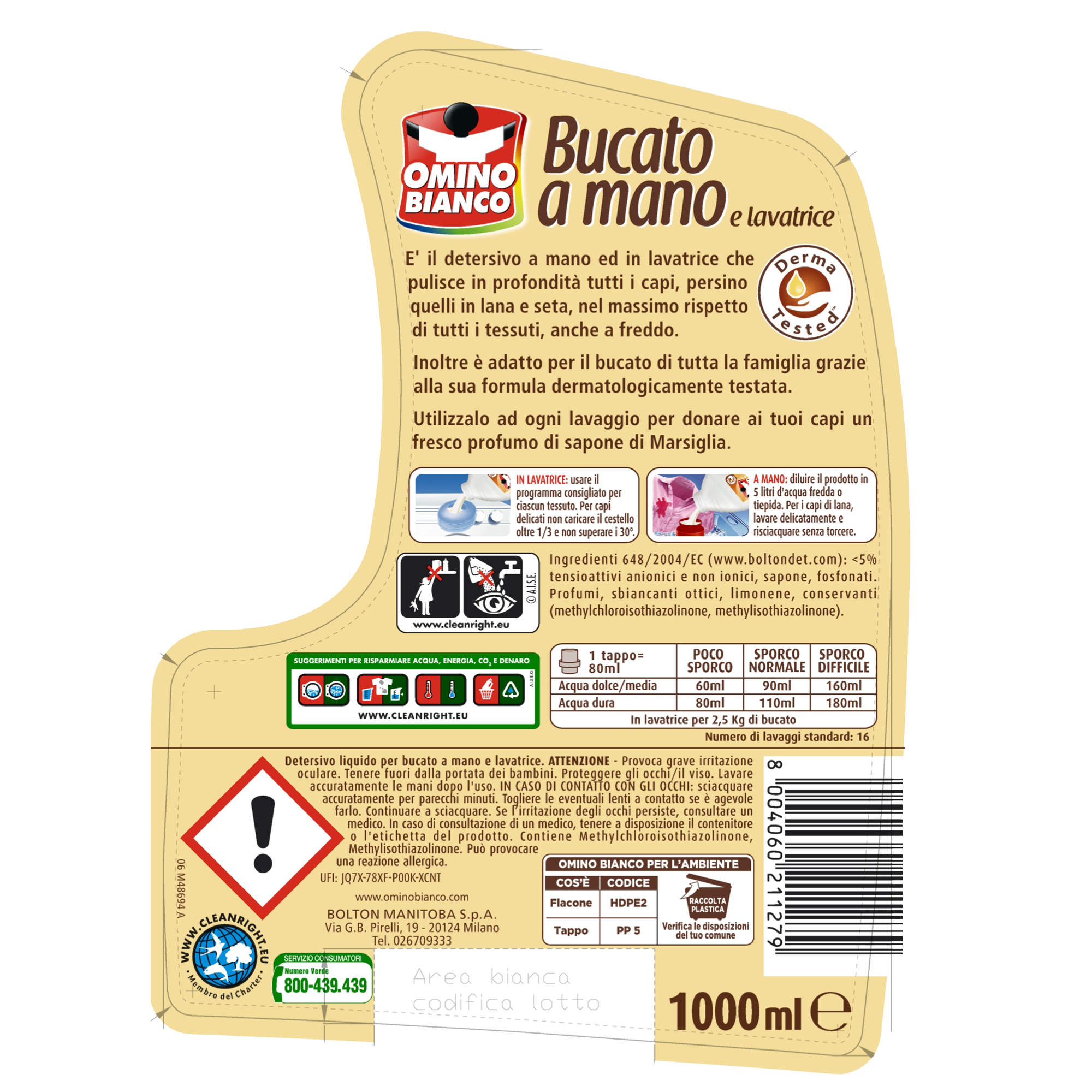 Detersivo liquido omino bianco 1l per lavatrice 08003650018106