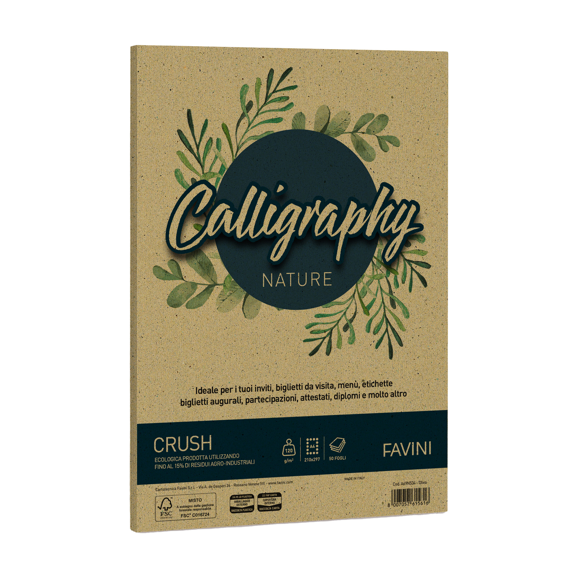 Carta calligraphy nature favini verde oliva a4 120 gr ecologica risme 8007057715811