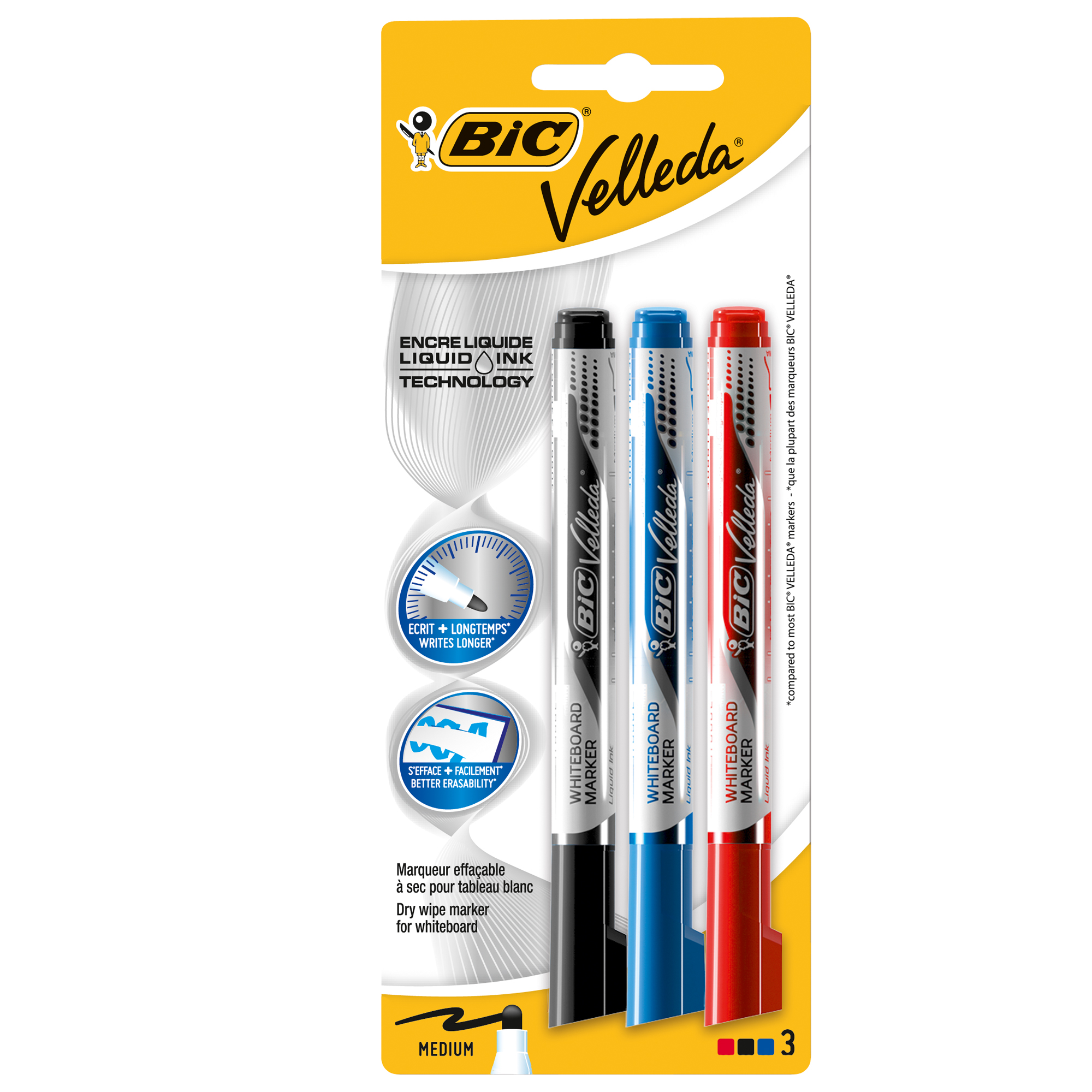 Pennarello per lavagne cancellabili Whiteboard Marker Velleda 1701 Recycled (blu) + 3 Ink Pocket (nero / rosso / blu)  - Bic - promo box 12 + 3 pezzi