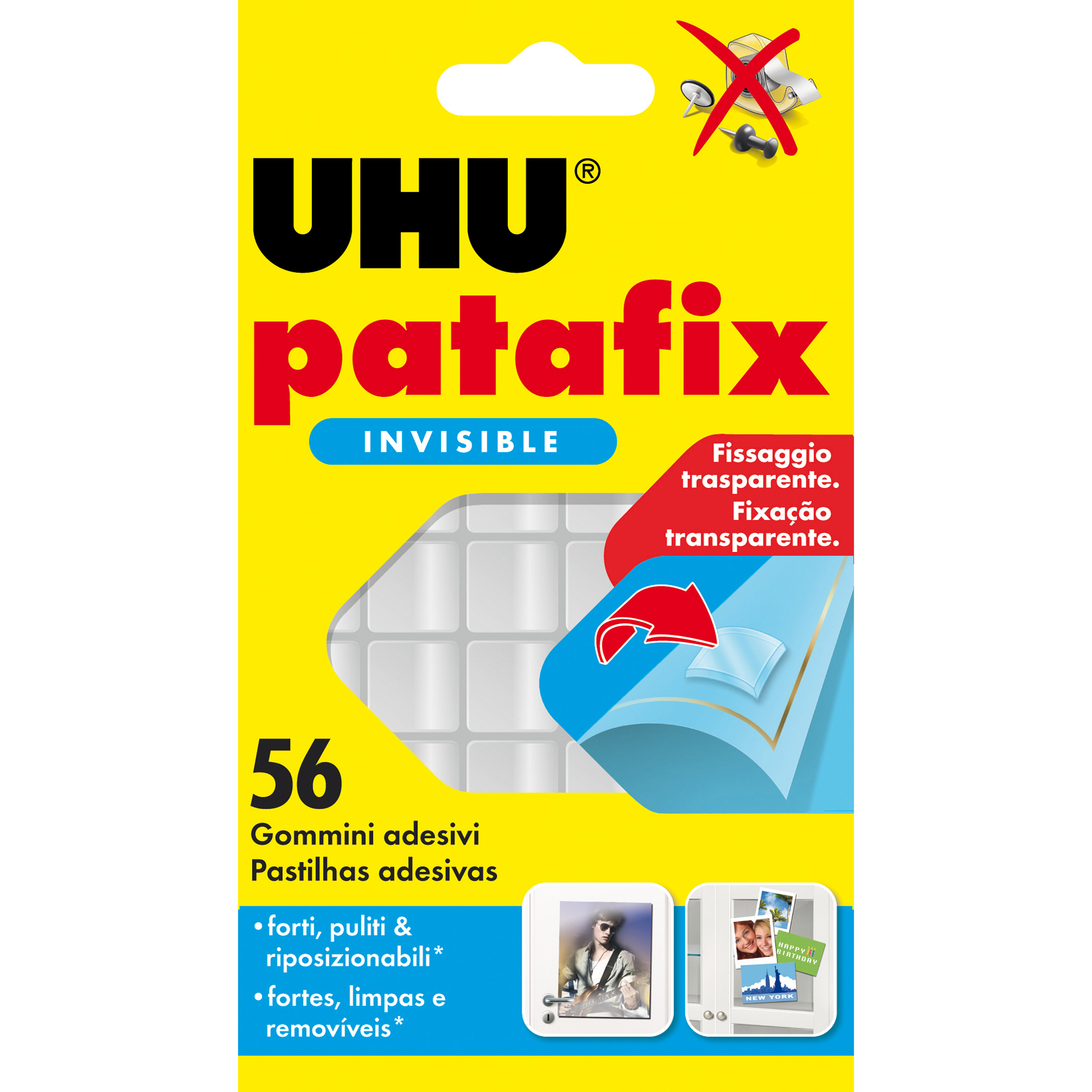 Supporti adesivi uhu patafix trasparenti, riutilizzabili, 56 pezzi 4026700349924