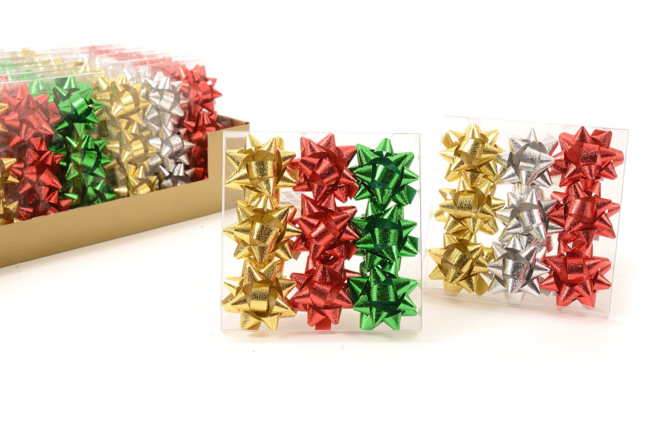 Set coccarde natalizie metalliche 12,5x12,5 colori assortiti
