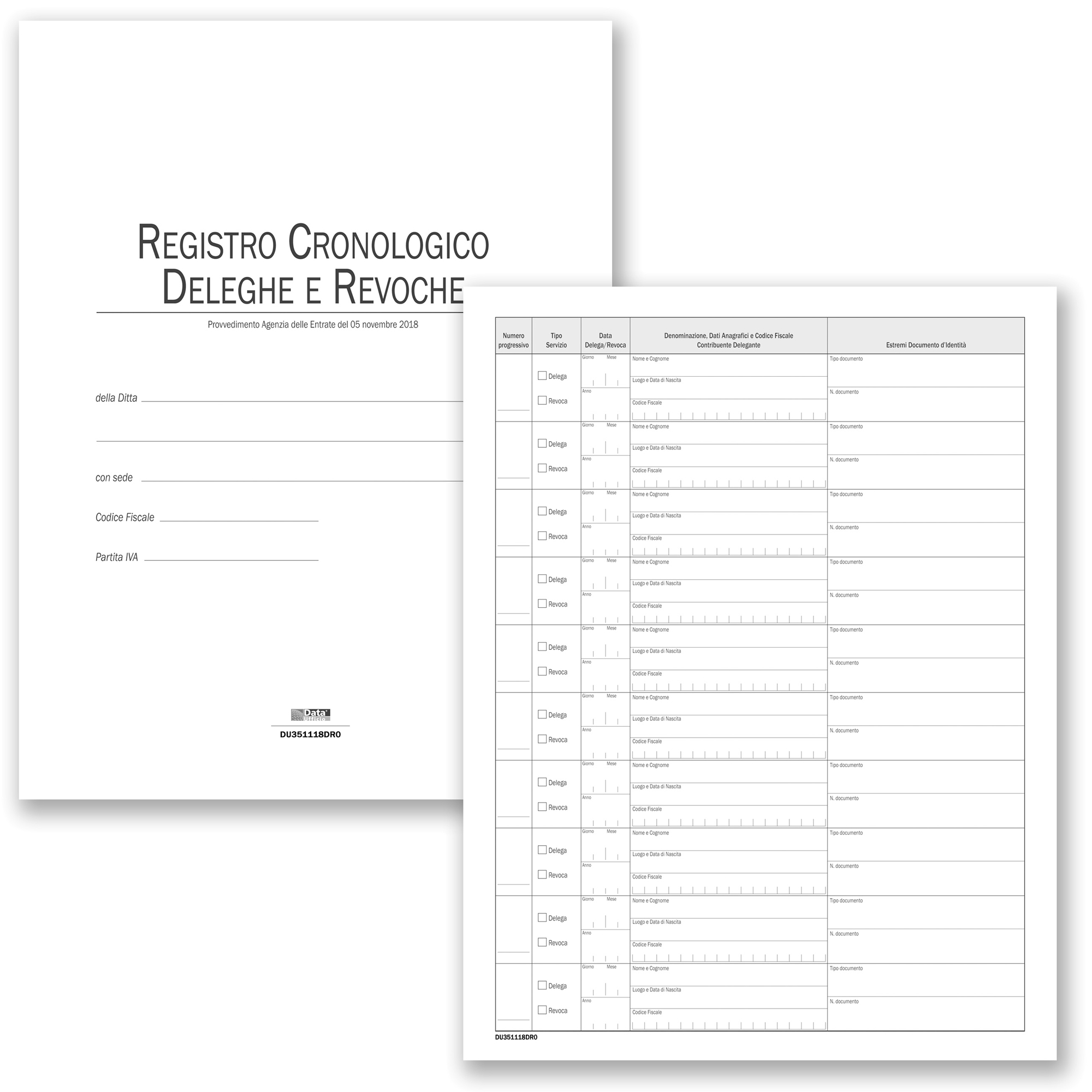 Registro cronologico deleghe e revoche - 48 pagine - 31 x 24,5 cm - DU351118DR0 - Data Ufficio