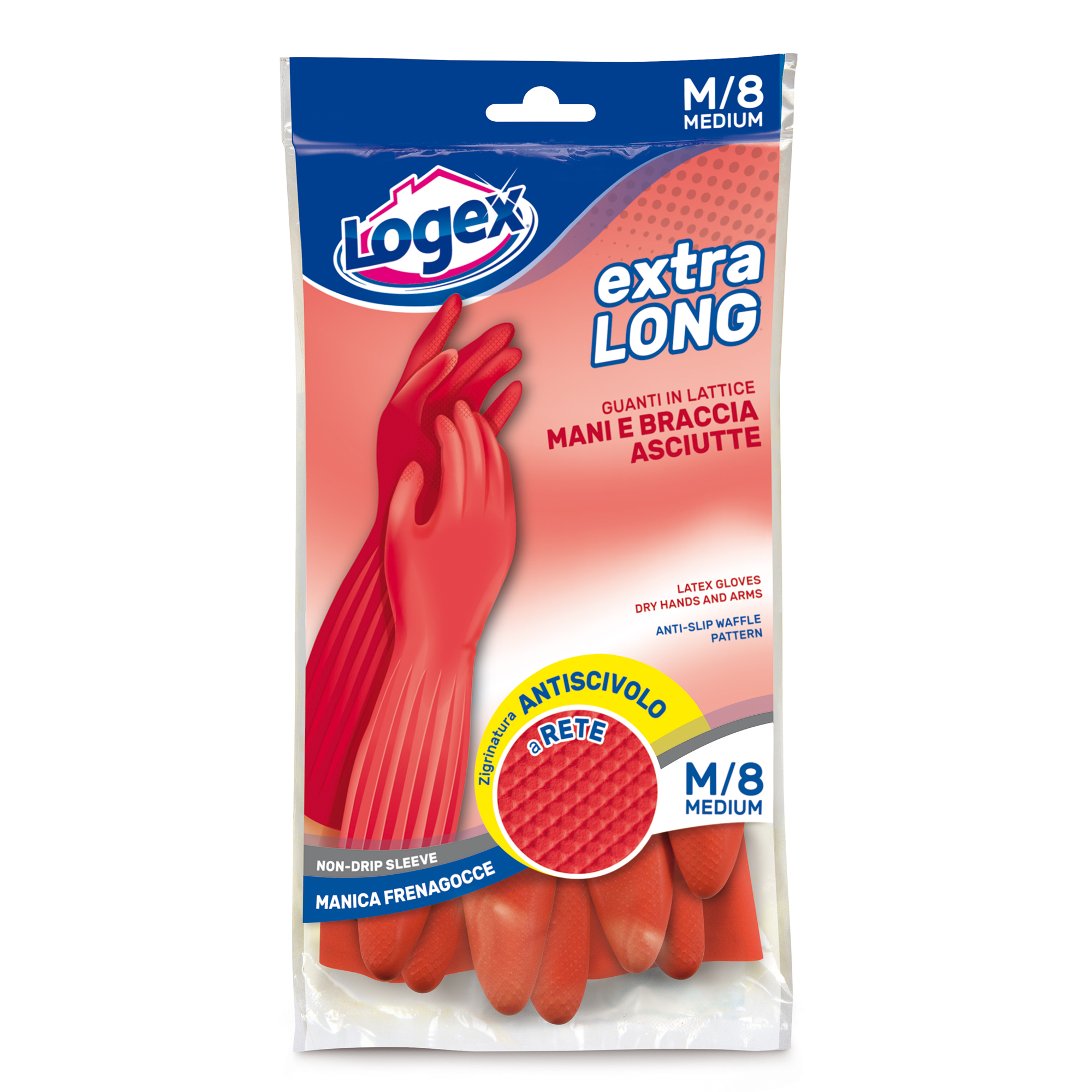 Guanti in lattice rosso extralong taglia m logex professional 08003350549184