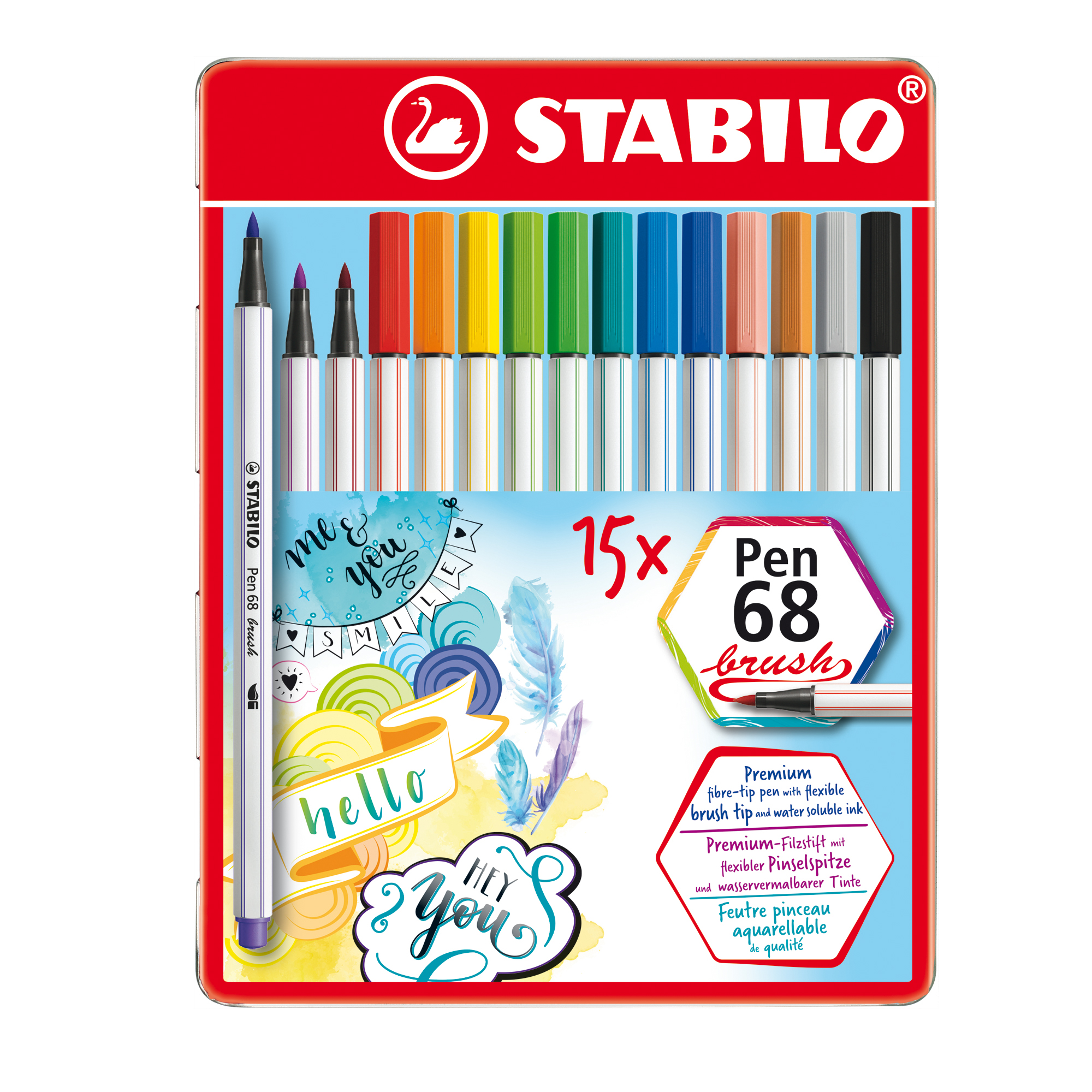 Stabilo pen 68 brush pennarelli acquerellabili 15 pezzi metallo 4006381554350