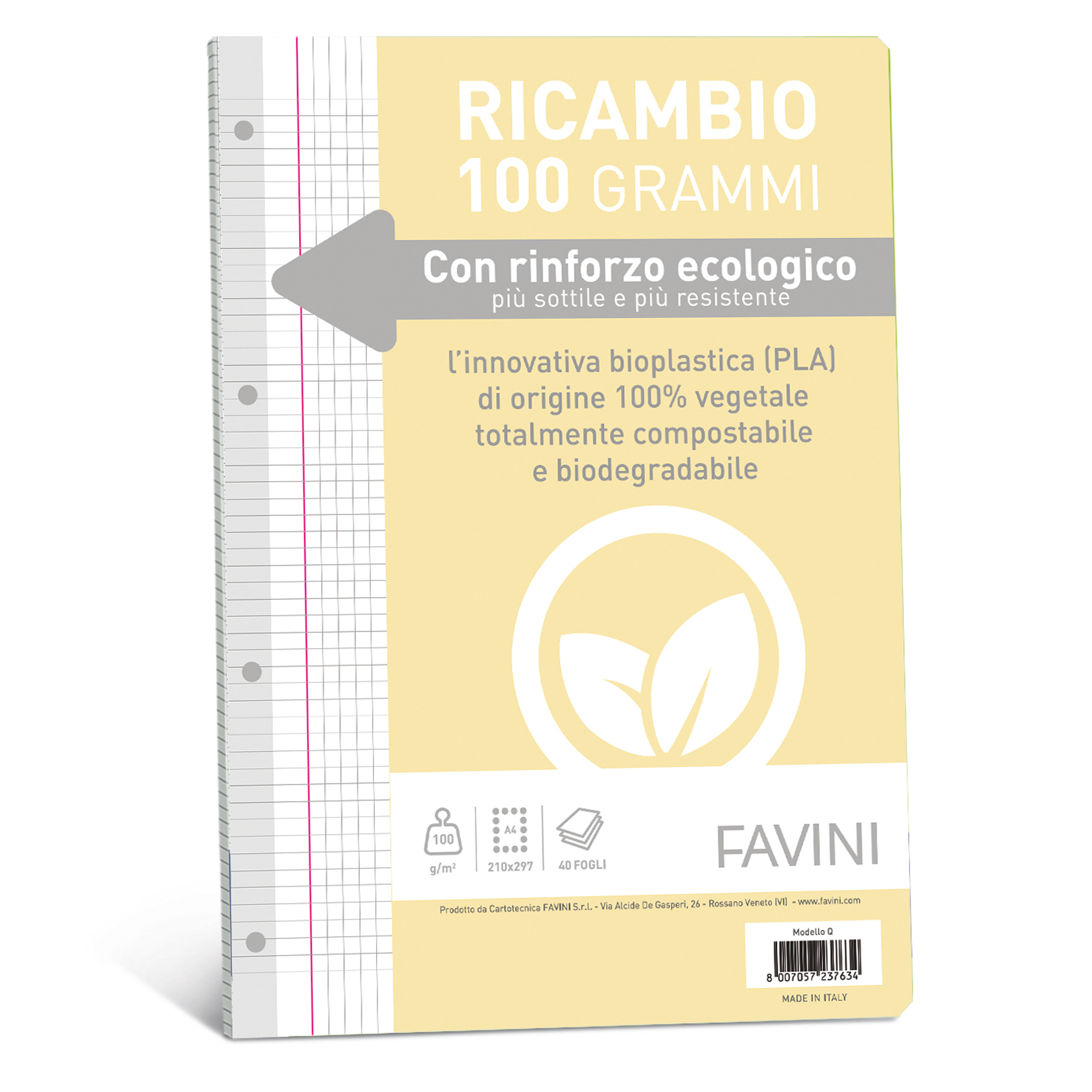 Ricambi c/rinforzo ecologico - A4 - 100gr - 40 fg - 5mm c/margine - Favini