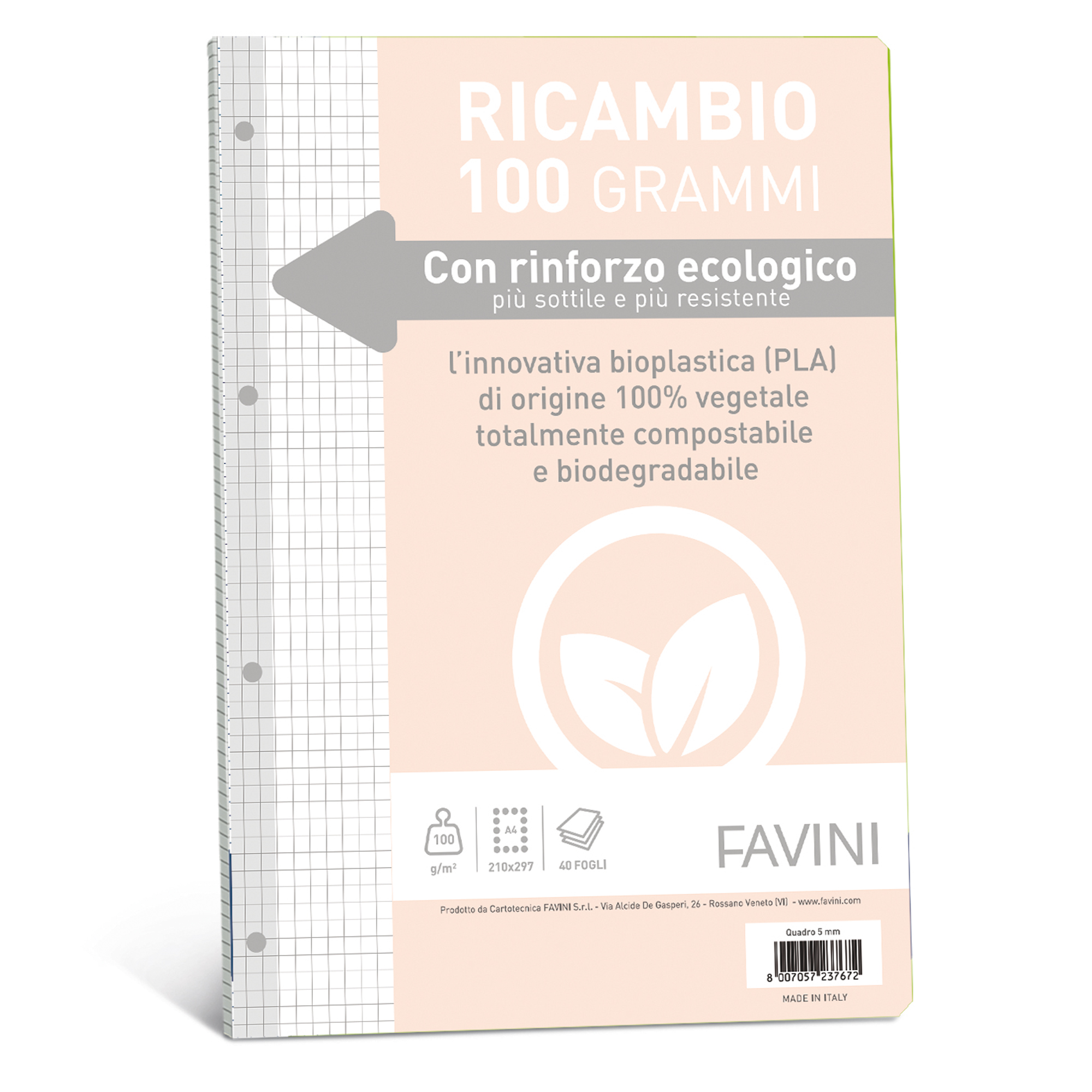 Ricambi c/rinforzo ecologico - A4 - 100 gr - 40 fg - 5 mm - Favini