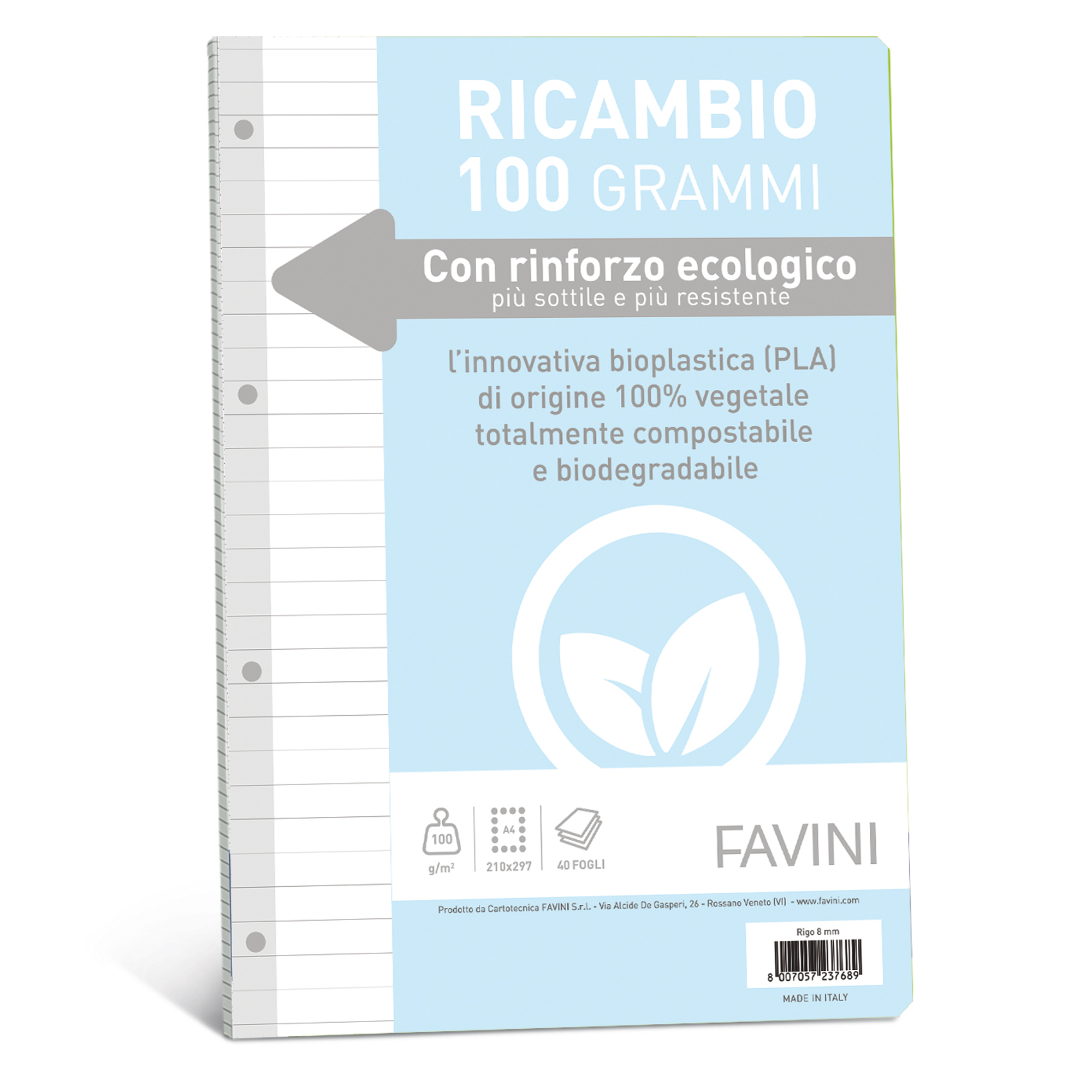Ricambi c/rinforzo ecologico - A4 - 100 gr - 40 fg - 1 rigo - Favini