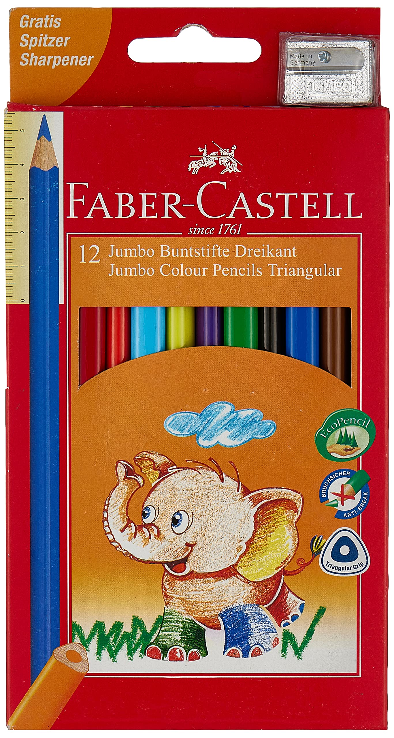 Pastelli triangolari Faber jumbo pz.12 con temperino