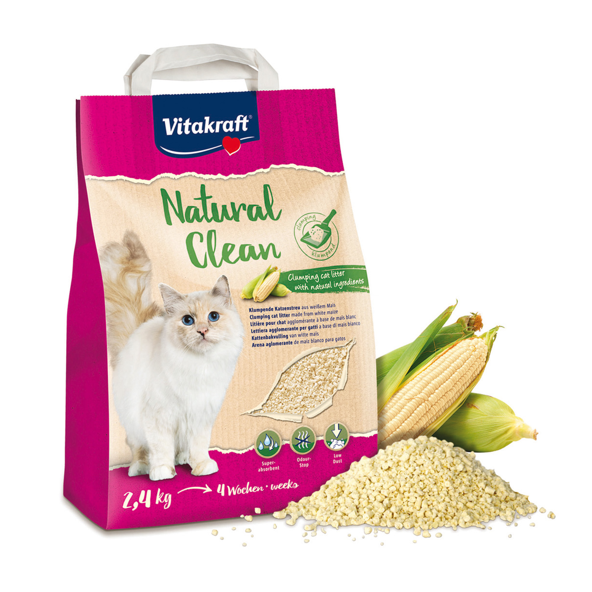 Natural Clean per lettiera al mais bianco - per gatti - formato 2,4 kg - Vitakraft