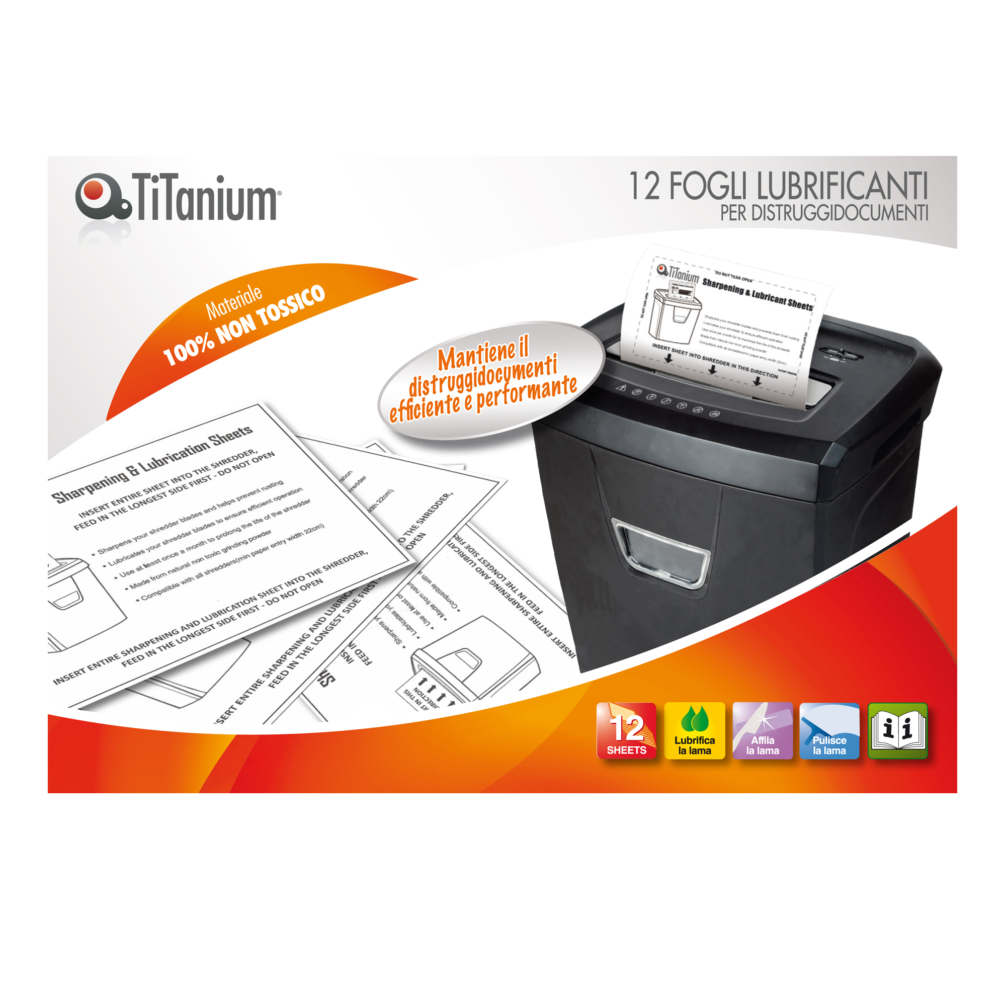 Foglio lubrificante per distruggidocumenti in titanium da 12 pezzi 8025133119926