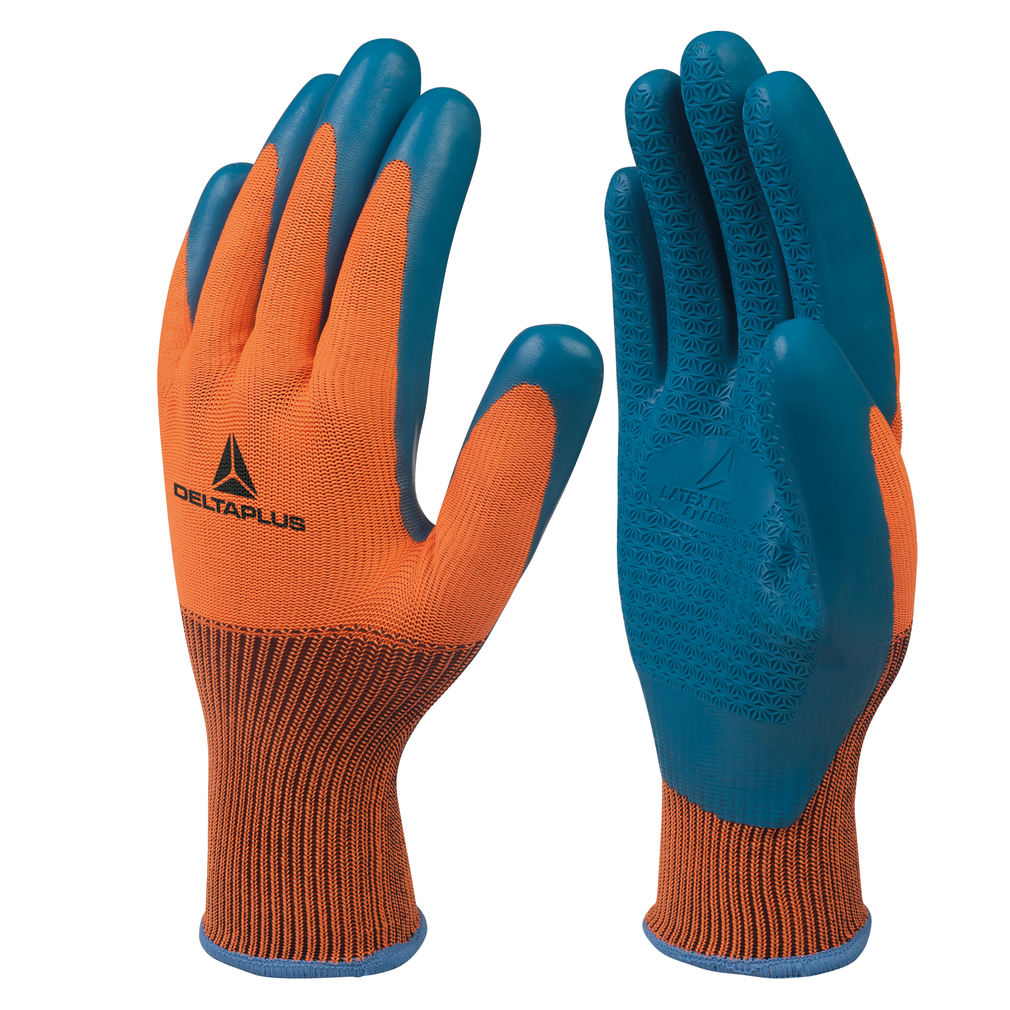 Guanti da lavoro deltaplus ve733 taglia 10 colore arancio blu lattice. 3295249237394
